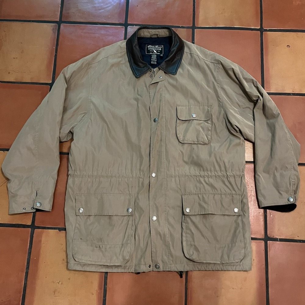 Eddie Bauer Field Jacket Leather Collar Insulated Barn Coat Mens‎ XXL